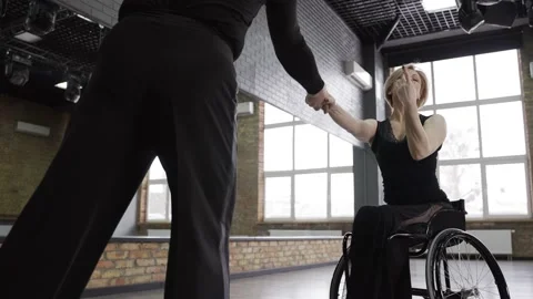 Touching couple of dancers training in dance hall Stock Footage 157918011