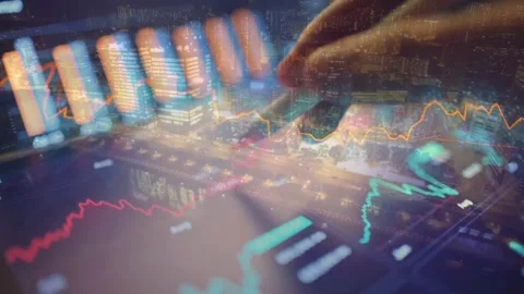 Touching Digital Screen with Stock Market Graphs Stock Footage 337731983