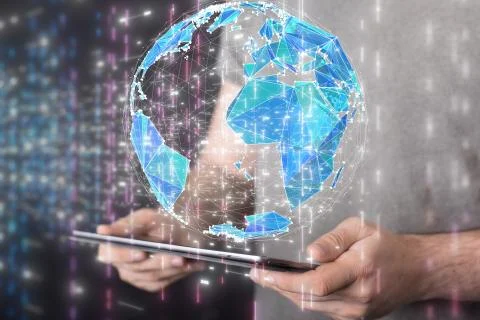 A touching global network and data exchanges over the world 3D rendering Stock Photos