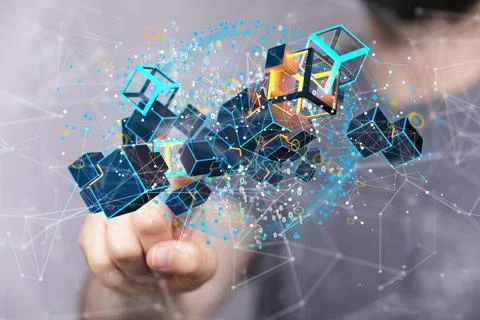 Touching global network and  data Internet infrastructure concept. Abstract tech Stock Photos