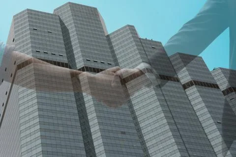 Touching hand with building background Stock Photos