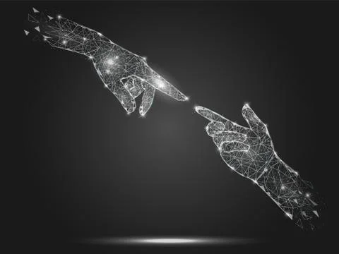 Touching hands vector geometric polygonal art background 스톡 일러스트