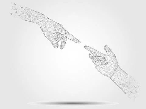 Touching hands vector geometric polygonal art background 스톡 일러스트