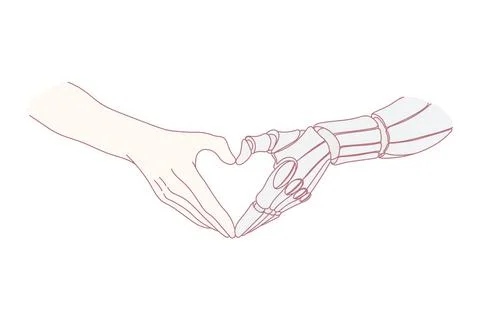 Touching human and robotic hands. Stock Illustration