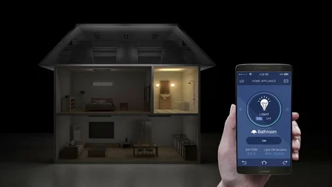 Touching IoT mobile application, Bathroom light energy saving efficiency control 動画素材 79518662