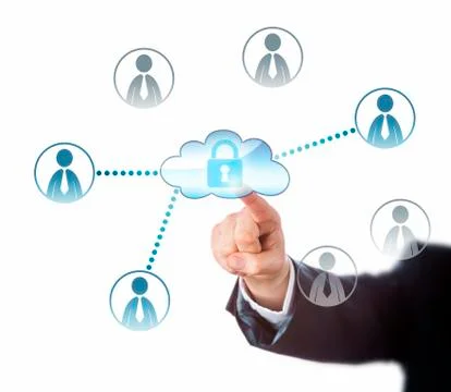 Touching A Locked Cloud Linked To Office Workers Stock Illustration
