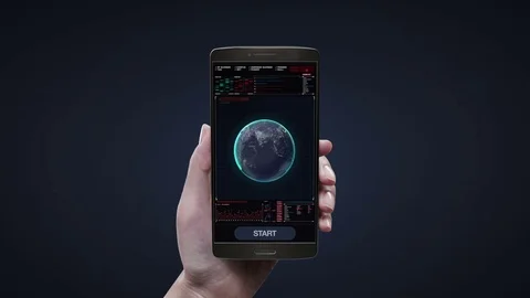 Touching social network service application on mobile, Rotating earth, world map 스톡 동영상 71318516