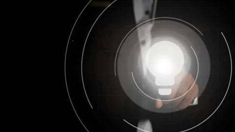 Touching Virtual Light Bulb Icon on Digital Interface Stock Footage 327857920