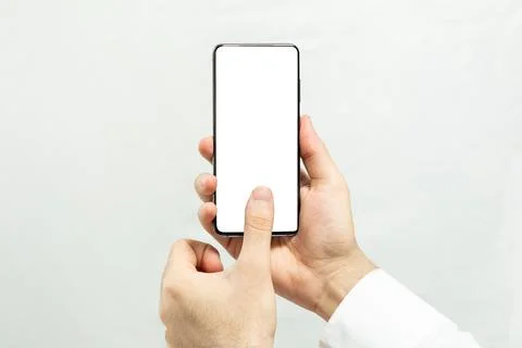 Touching white screen smartphone with isolated background Stock Photos