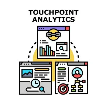 Touchpoint analytics researching customer journey data Illustrazione stock
