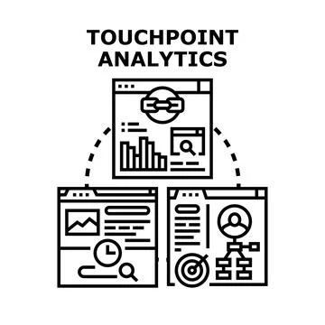 Touchpoint analytics researching customer journey data Stock Illustration