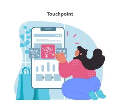 Touchpoint concept. Optimizing customer interaction with digital shopping Illustrazione stock