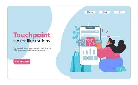 Touchpoint concept. Optimizing customer interaction with digital shopping Illustrazione stock