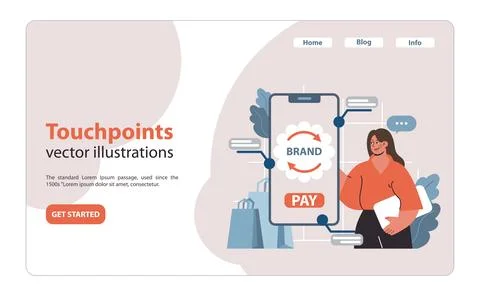 Touchpoints concept. Marketer aligns brand's presence across mobile interface. Illustrazione stock
