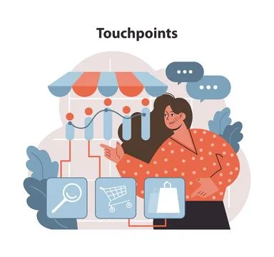 Touchpoints concept. A visual mapping of customer interaction points. Illustrazione stock