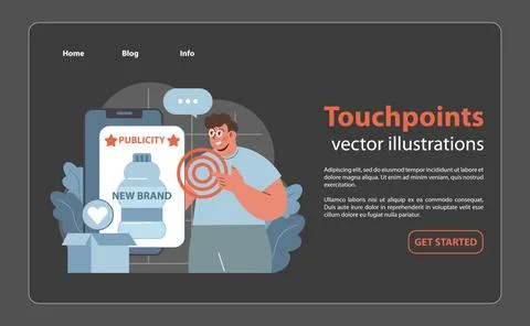 Touchpoints concept. A visual representation of customer engagement with new Illustrazione stock