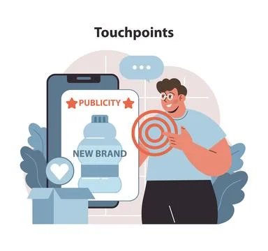 Touchpoints concept. A visual representation of customer engagement with new Illustrazione stock