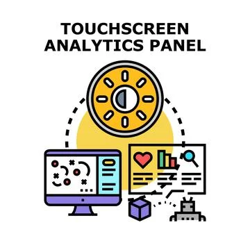 Touchscreen analytics panel presenting digital data report Stock Illustration