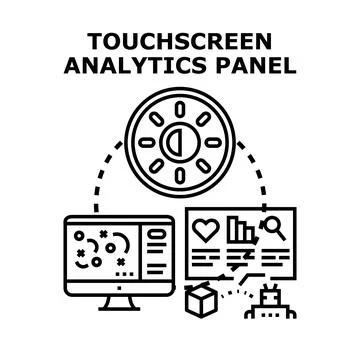 Touchscreen analytics panel presenting digital data report イラスト素材