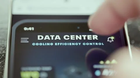 Touchscreen application presents data center cooling efficiency control Stock Photos