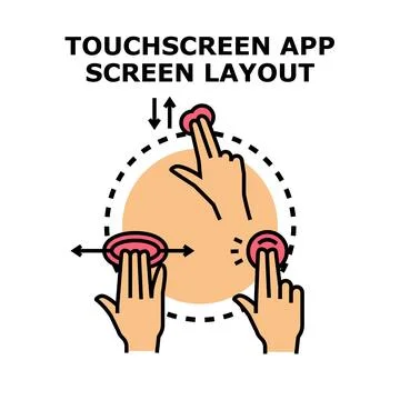 Touchscreen application screen layout with gestures Illustrazione stock