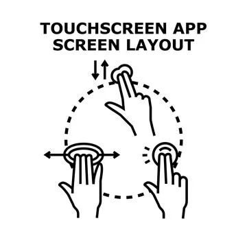 Touchscreen application screen layout with gestures Illustrazione stock