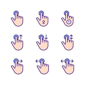 Touchscreen control pixel perfect RGB color icons set Stock Illustration