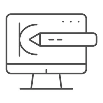 Touchscreen display and pen thin line icon. Screen and digital pen vector Stock Illustration