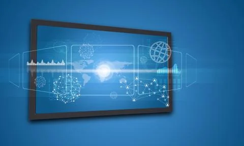 Touchscreen display with world map and other elements Stock Illustration