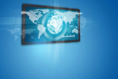 Touchscreen display with world map and circles Stockillustratie