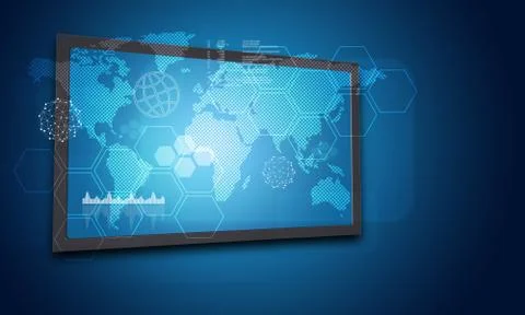 Touchscreen display with world map, graph and other elements 스톡 일러스트