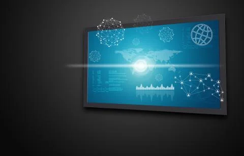 Touchscreen display with world map, graphs and other elements Stock Illustration