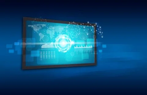 Touchscreen display with world map, graphs and other elements Stock Illustration