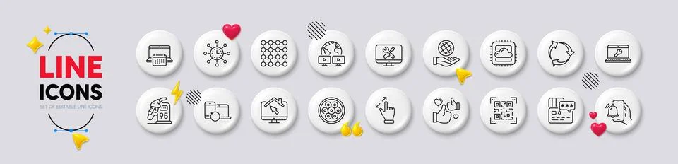 Like, Touchscreen gesture and Cable section line icons. For web app, printing Stock Illustration