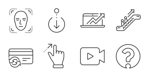 Touchscreen gesture, Change card and Video camera icons set. Sales diagram Stock Illustration