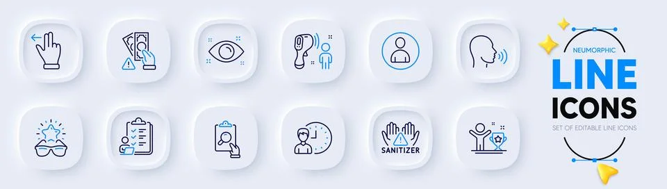 Touchscreen gesture, Human sing and Working hours line icons for web app Stock Illustration
