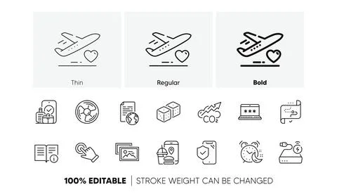 Touchscreen gesture, Internet document and Phone insurance line icons. For web Ilustración de archivo