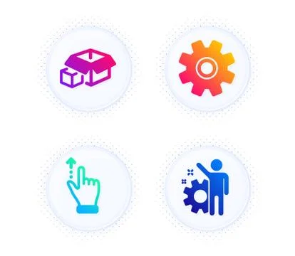 Touchscreen gesture, Packing boxes and Service icons set. Employee sign. Vector Stock Illustration