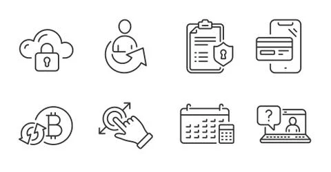 Touchscreen gesture, Privacy policy and Share icons set. Vector Stock Illustration