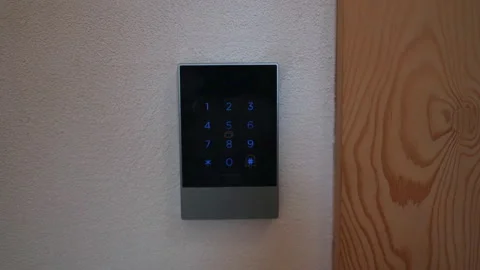 Touchscreen Keypad Security Lock System on Wall Stock Footage 313599325