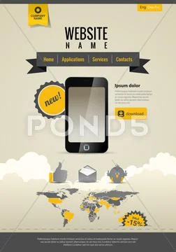 Touchscreen mobile applications. smartphone. website template retro style. イラスト素材