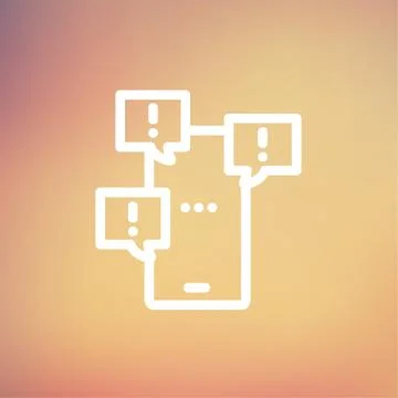 Touchscreen phone with error messages bubbles thin line icon Illustrazione stock