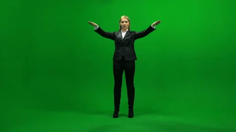 Touchscreen scrolling gestures blond women isolated green screen Video stock 24613934