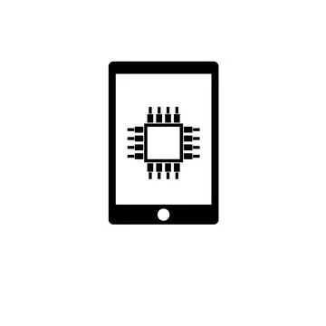 Touchscreen Smartphone and CPU Chip Solid Flat Vector Icon Isolated on White  イラスト素材