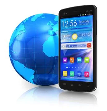 Touchscreen smartphone and Earth globe Stock Illustration
