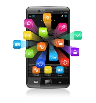 Touchscreen smartphone with application icons Stock Illustration