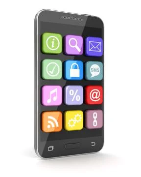 Touchscreen smartphone with application icons Stock Illustration