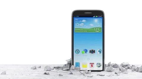 Touchscreen Smartphone Breaking Through From Concrete Floor Stock-Footage 43560867