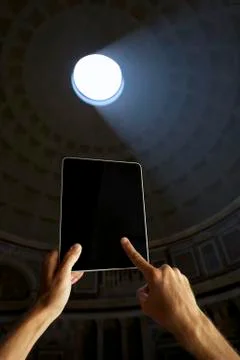 Touchscreen Tablet Computer at Pantheon Rome Stock Photos