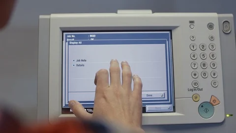 Touchscreen, technology, security. Person uses anti-vandal monitor, enters data Stock Footage 110792294